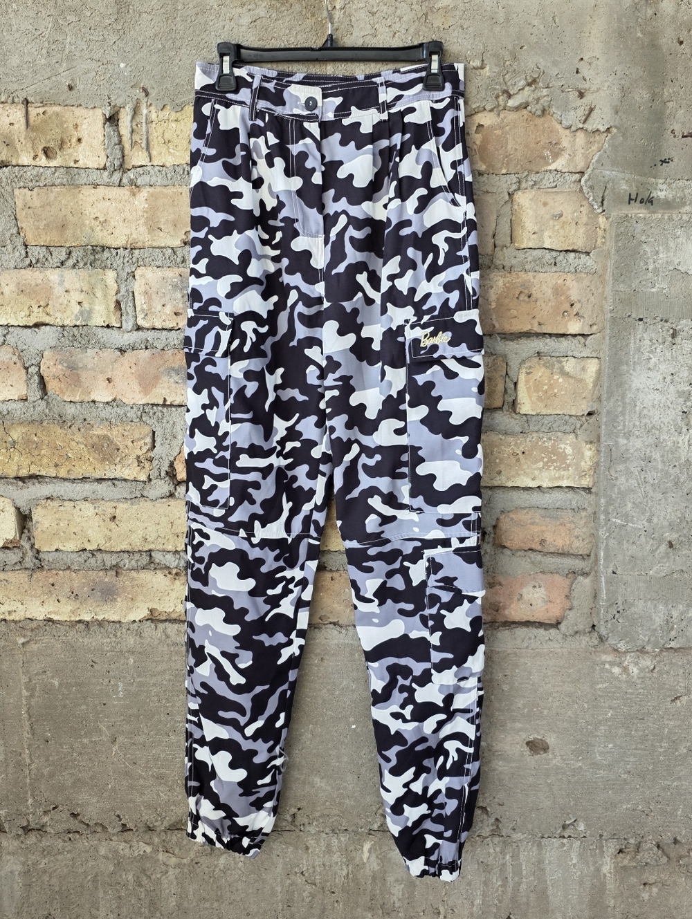 Barbie x Missguided Camo Cargo Joggers High Waisted Gray Black White US 6